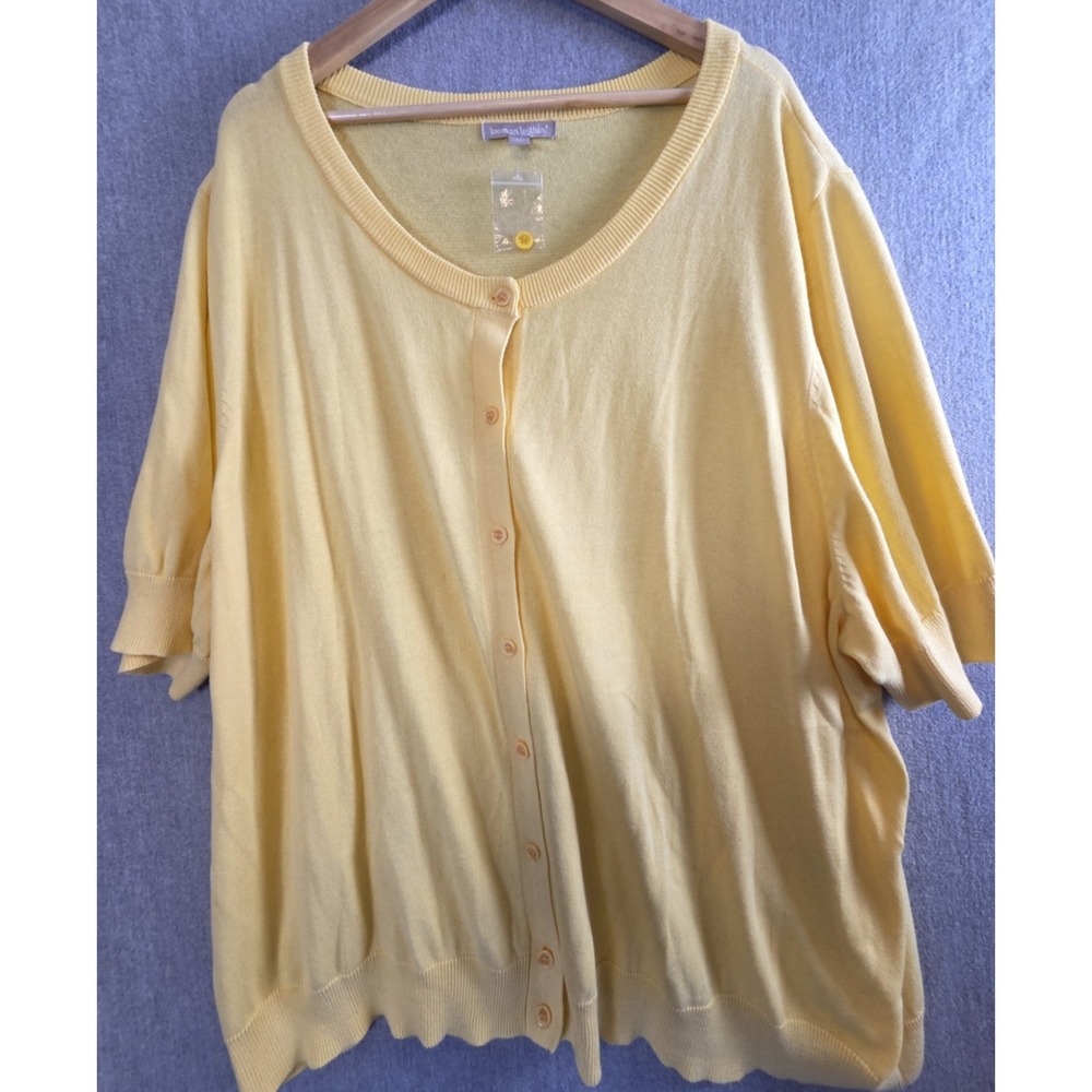 Woman Within 4X Cardigan Sweater Yellow Banana Shaker Knit Button Up NEW